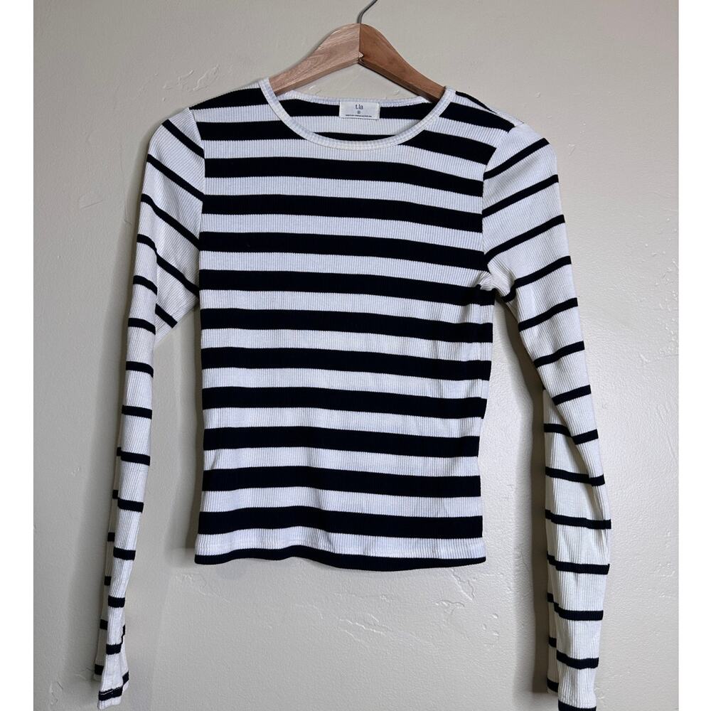 Anthropologie T.LA White and Black Striped Ribbed Long Sleeve Top SMALL